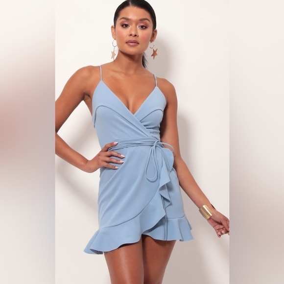 LUCY IN THE SKY Carisa Ruffle Dress In Pastel Blue - Picture 2 of 8
